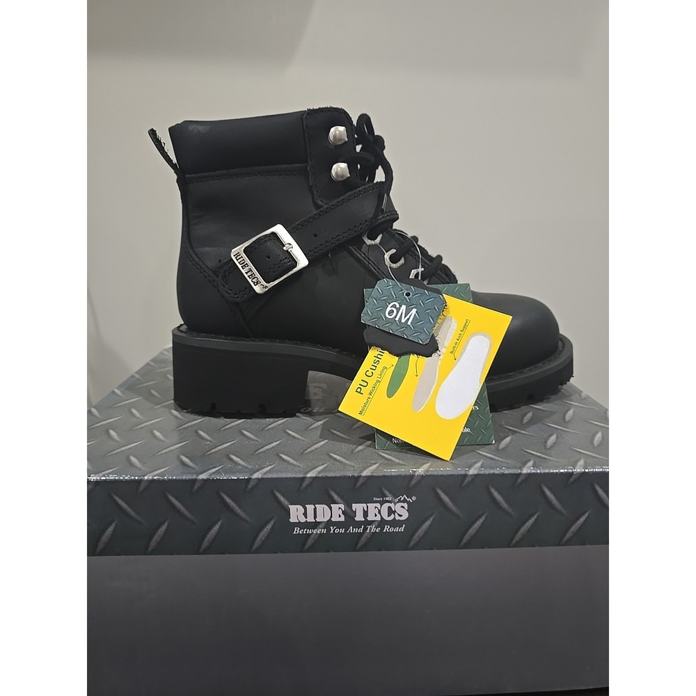 RideTecs Womens Zipper Lace Black Leather Motorcycle Riding Boot Sz 6